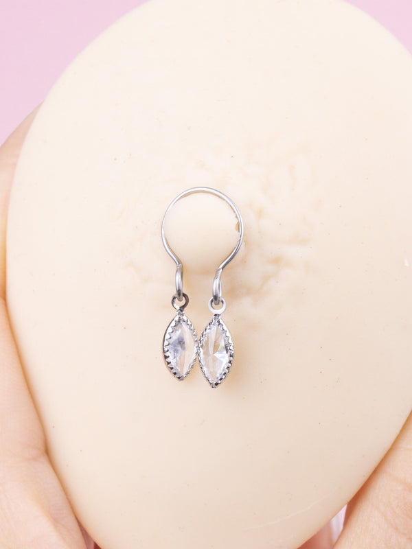 1 pc. Silver Fake Nipple Piercing with Teardrop-Shaped Crystal Zircons (1 pc.)