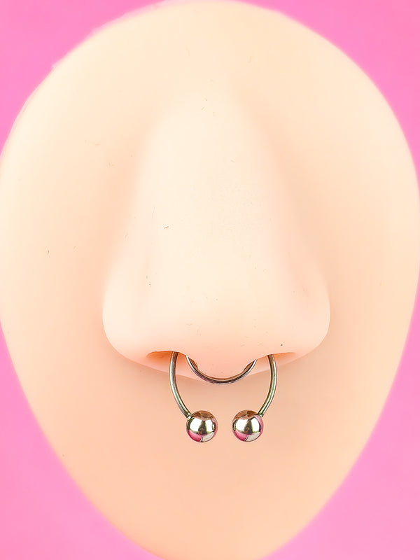 Fake Septum Piercing DOUBLE Nose Ring with Balls