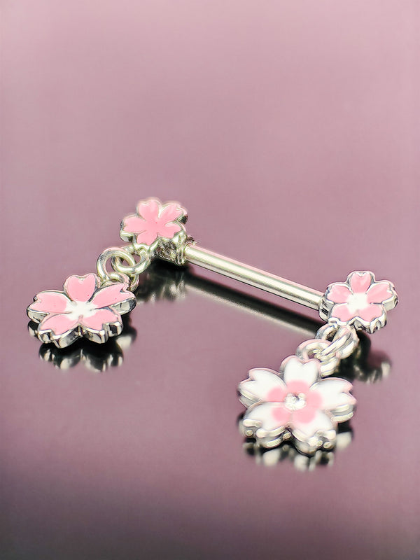 Piercing Brustwarzenring mit Blumenanhängern Silber