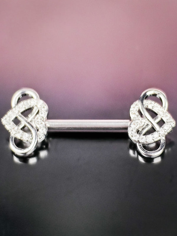 Piercing Brustwarzenring mit Unendlichkeitszeichen und Herzen mit Zirkonia Silber