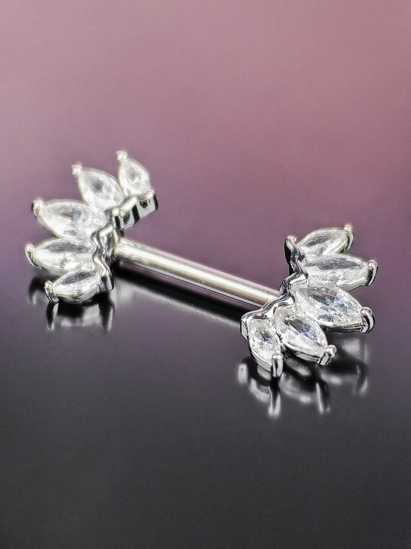 Piercing Brustwarzenring mit Zirkonia Rosetten Silber
