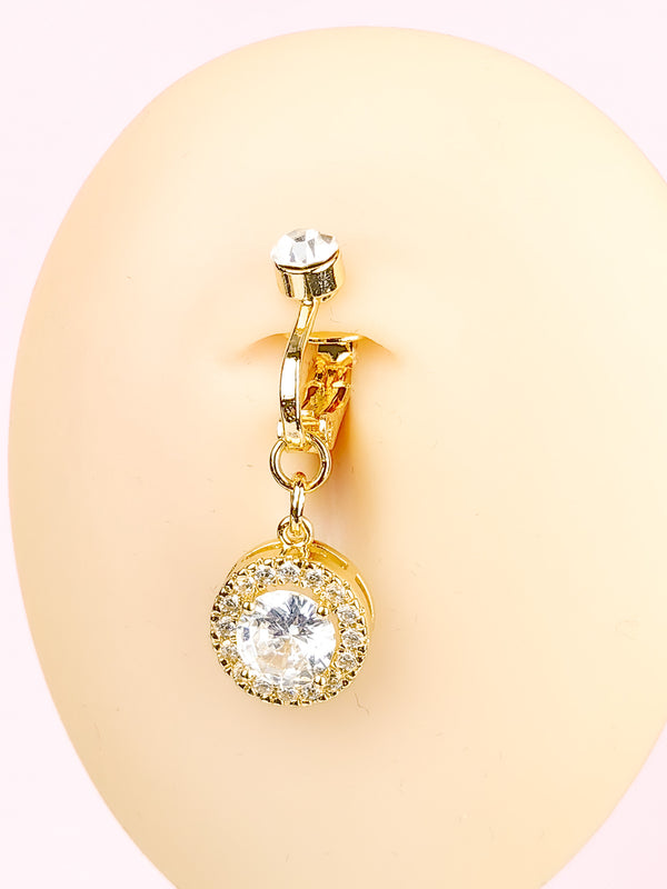 Fake Piercing Kolczyk do Pępka Okrągła Cyrkonia Złoty