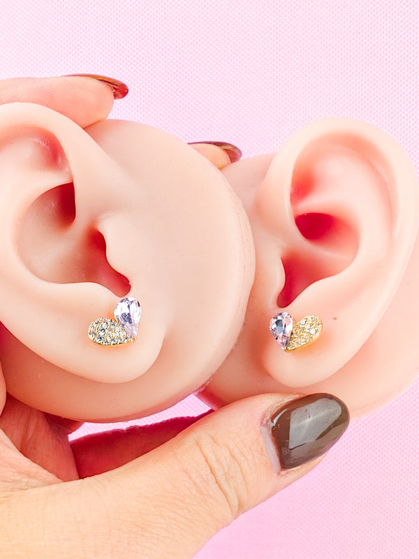 Heart ear studs with zircons