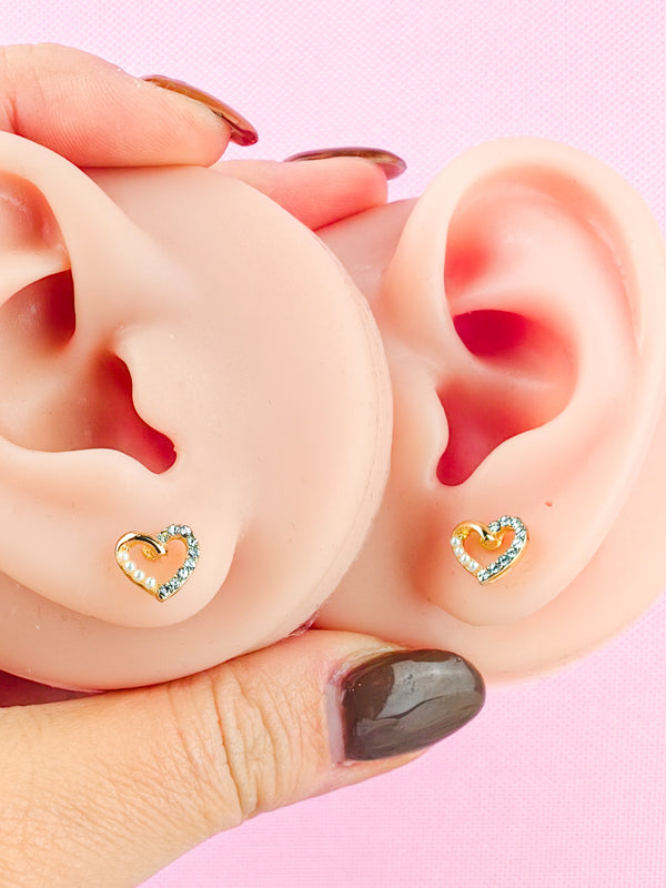 Heart Pearl Ear Stud Earrings