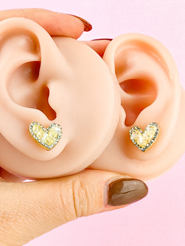 Heart ear studs covered with zircons