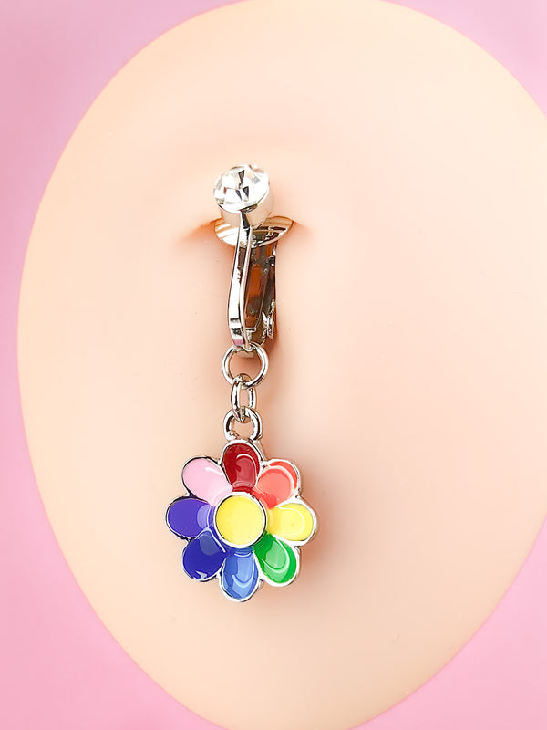 Fake Piercing Nabelring Blume Bunt