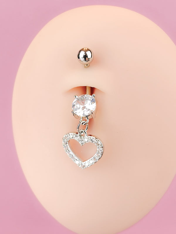 Piercing Navel Ring with Heart-Shaped Pendant with Zircons