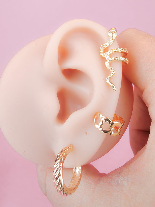 Set of Fake Piercing Ear Studs Ear Cuffs with Snake