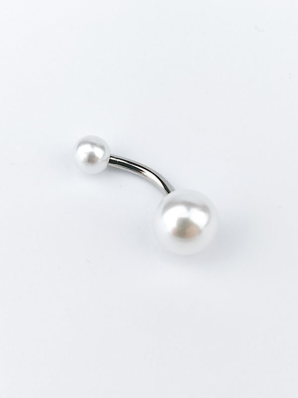 Piercing Belly Button Ring Pearls Silver