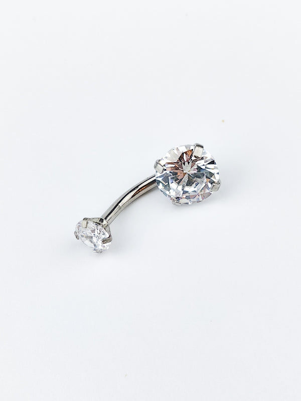 Piercing Belly Button Ring with 2 Stones Silver