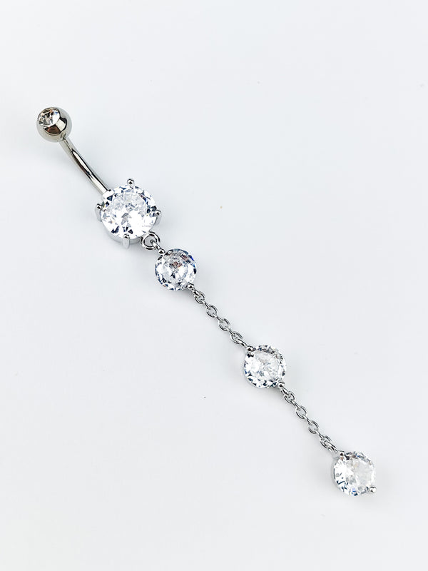Bauchnabelpiercing Lang mit Zirkonia an Silberkette