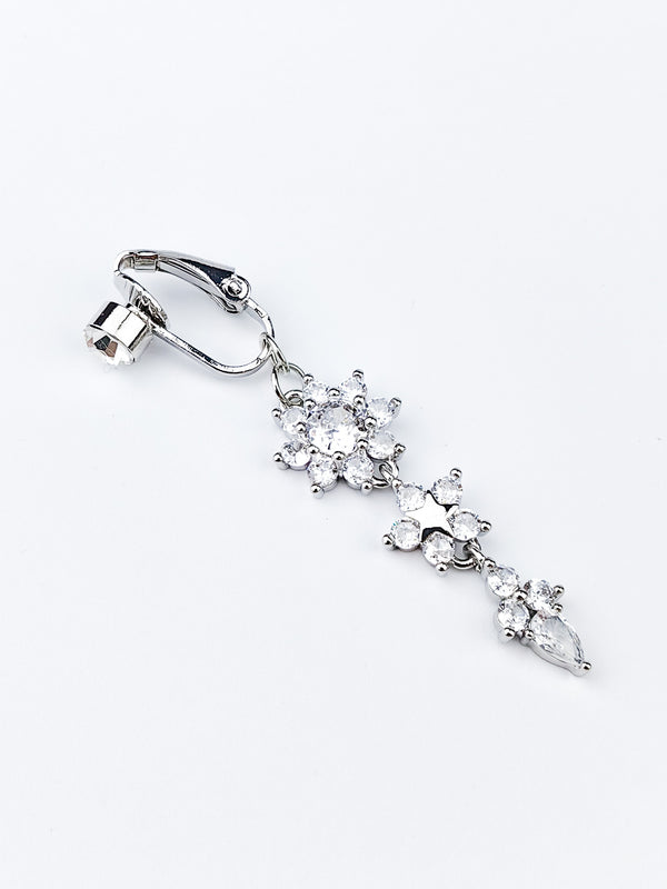 Fake Piercing Bauchnabelpiercing Blume Lang Silber