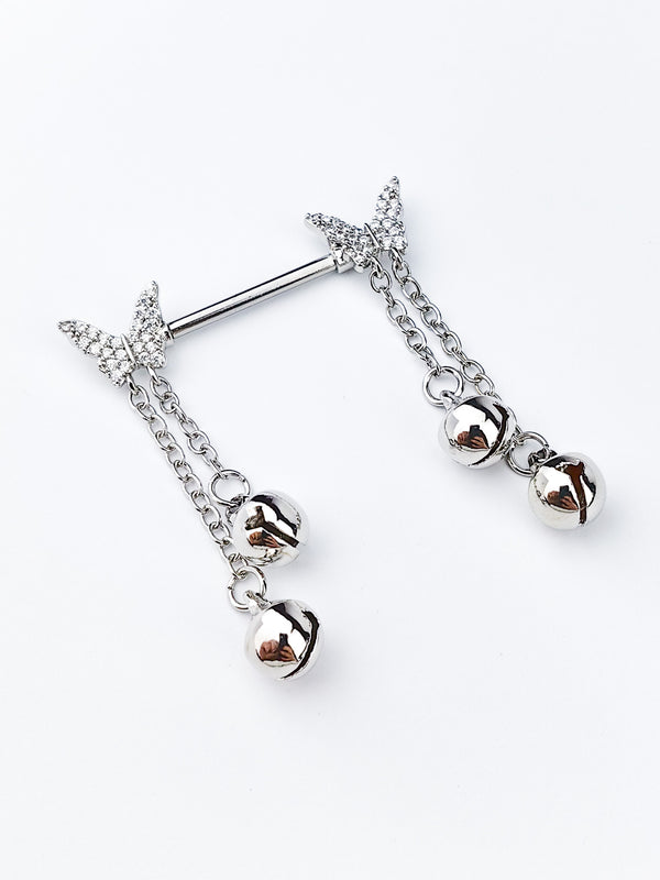 Piercing Brustwarzenring mit Schmetterlingen und Glöckchen an Ketten Silber