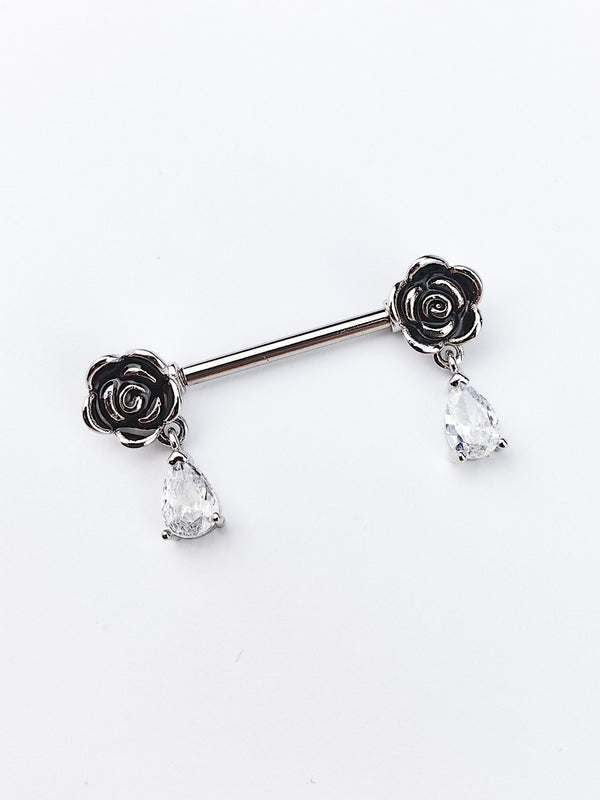Piercing Brustwarzenring Rosen mit Anhänger Silber