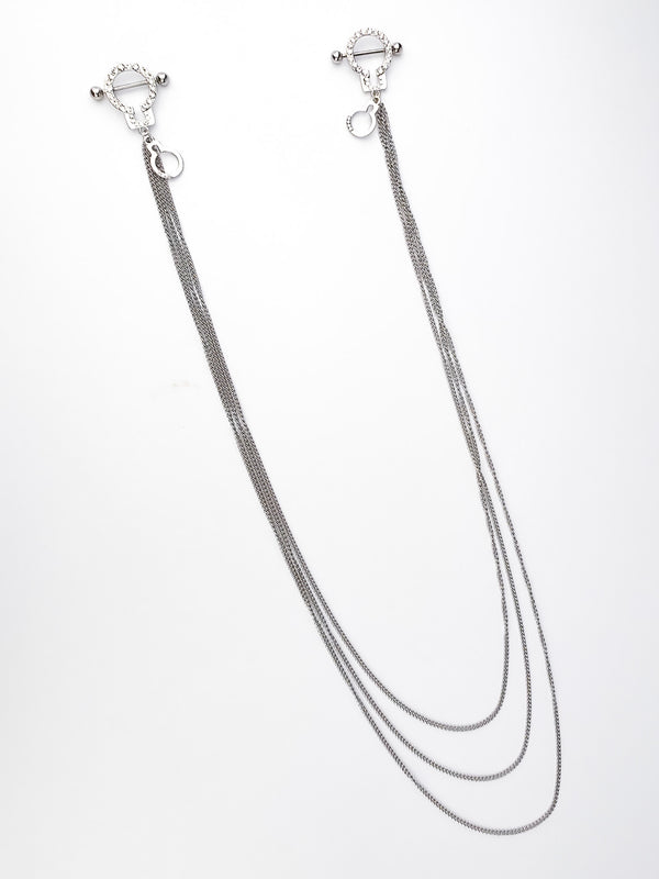 Piercing Brustwarzenringe Handschellen mit Kette Silber