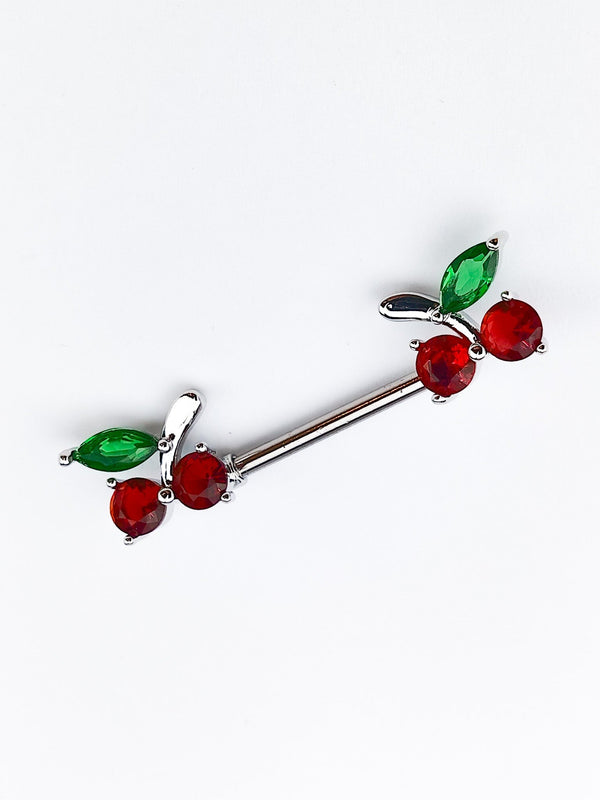 Piercing Brustwarzenring mit Kirschen und Zirkonia Silber