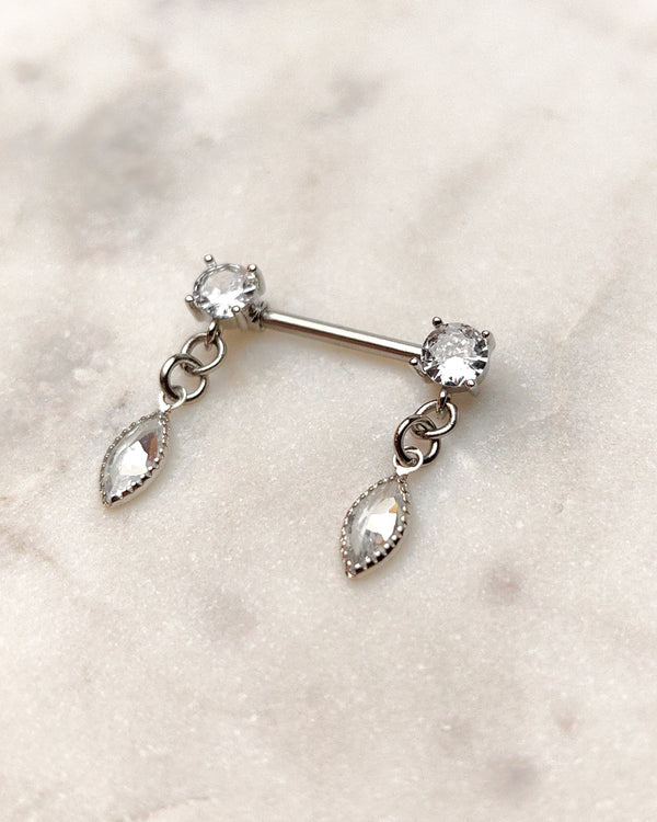 Piercing-Nippelring mit Zirkonia-Rosetten