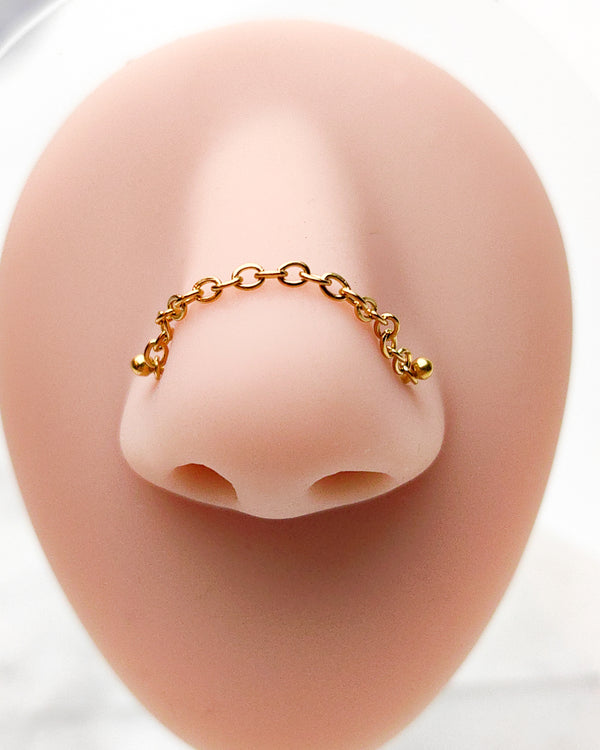 Piercing Nostril double nose with chain gold Ball