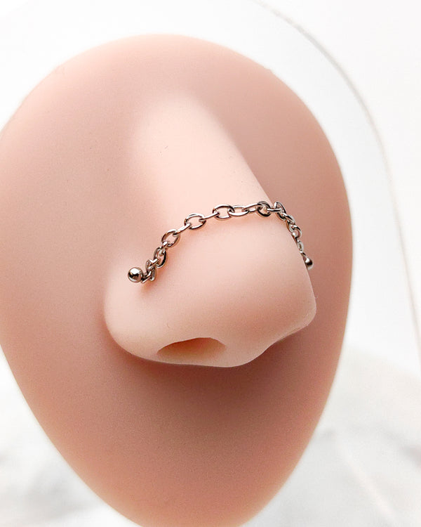 Piercing Nostril double nose with chain silver Ball