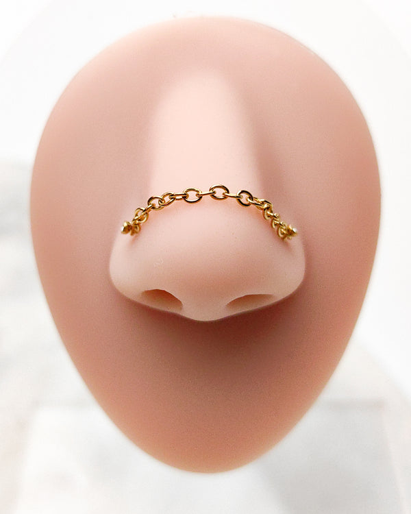 Piercing Nostril double nose with chain gold Zirconia