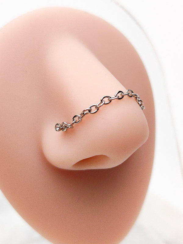 Piercing Nostril double nose with chain silver Zirconia