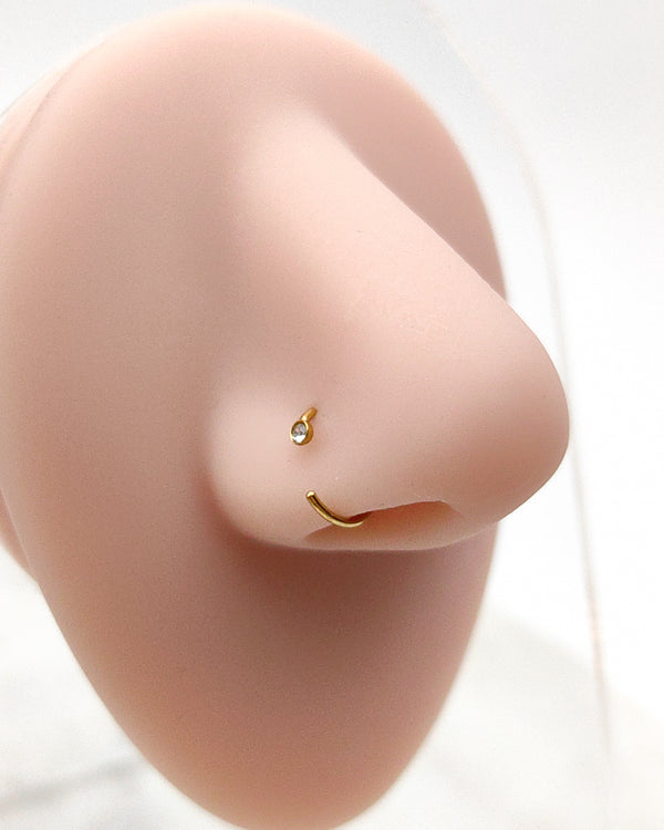 Nostril nose piercing gold hoop zirconia