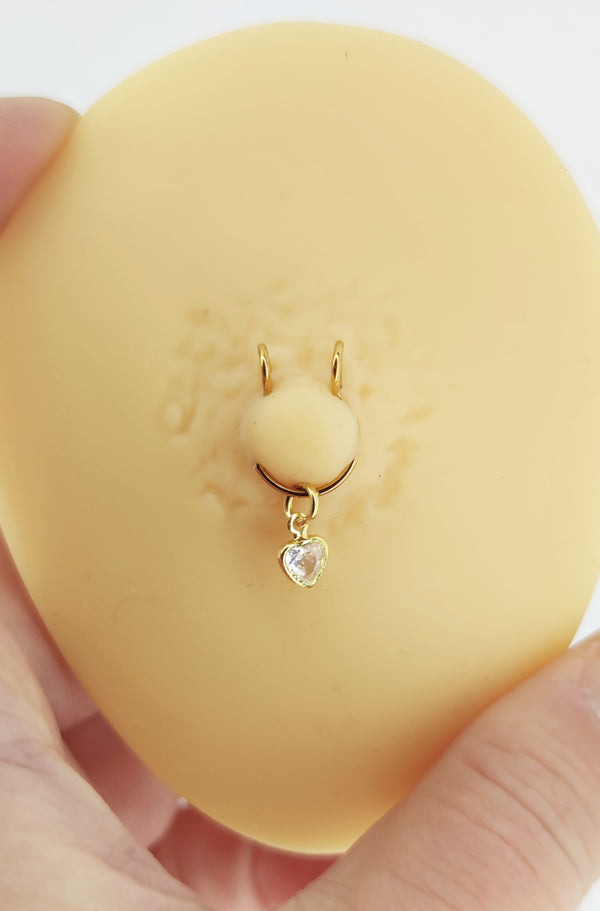 1 pc. Fake Nipple Piercing Gold with Single Heart Shaped Zircon (1 pc.)