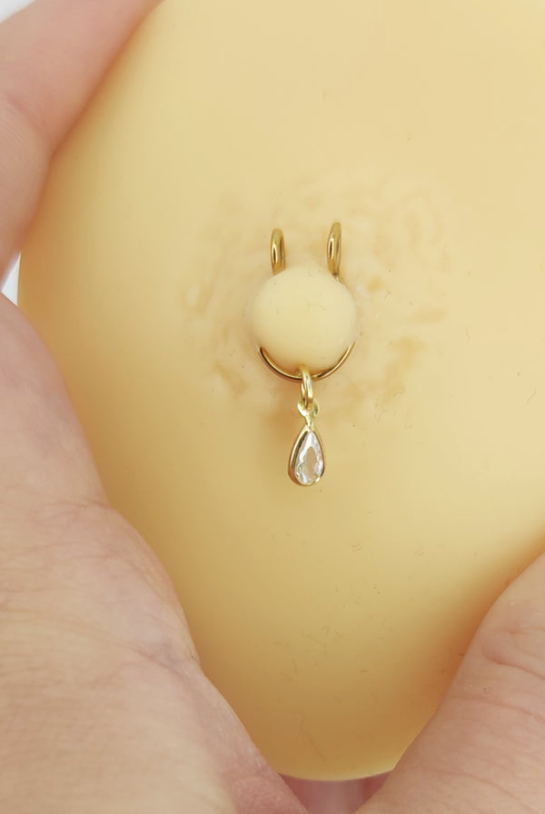 1 pc. Fake Nipple Piercing Gold with Single Crystal Zircon in Drop Shape (1 pc.)