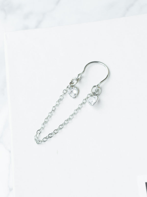 1 Stk. Fake-Nippelpiercing mit herzförmigem Zirkonia und Silberkette (1 Stk.)