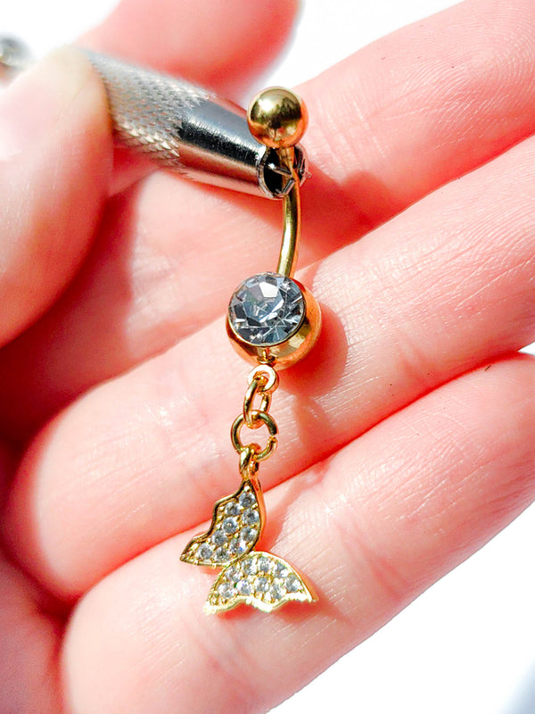 Piercing Kolczyk do Pępka z Zawieszką Motylek