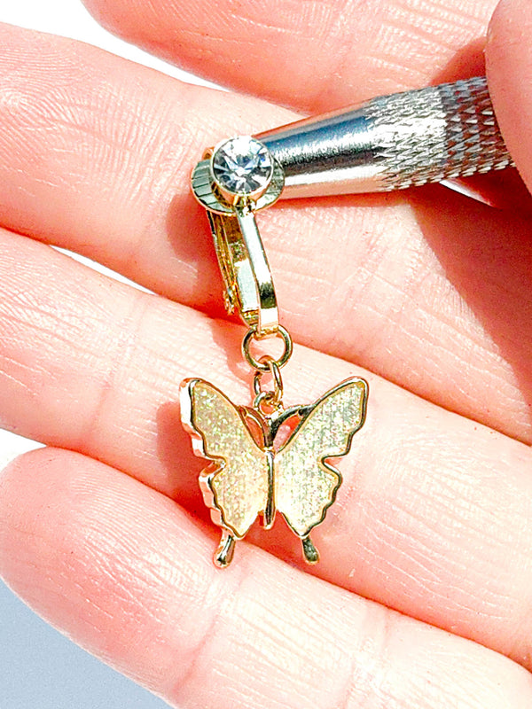 Fake Piercing Bauchnabelpiercing Schmetterling mit Glitzer