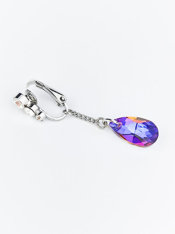 Fake Piercing Belly Button Ring Stone on Chain Silver