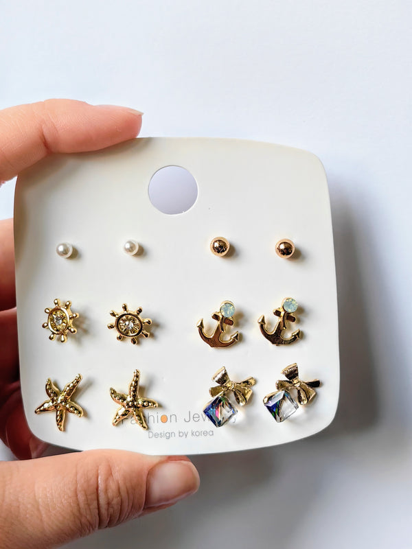 6-day set of ear stud earrings