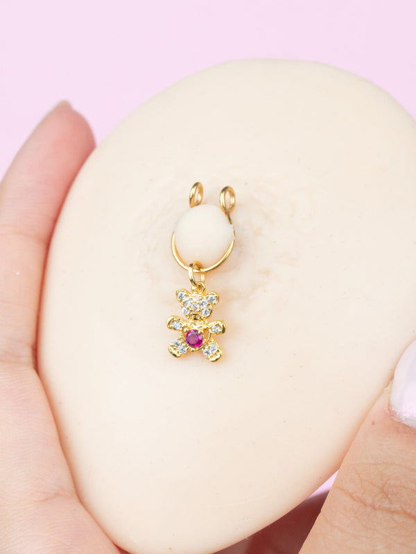 1 pc. Fake Nipple Piercing with Teddy Bear Pendant with Cubic Zirconia (1 pc.)